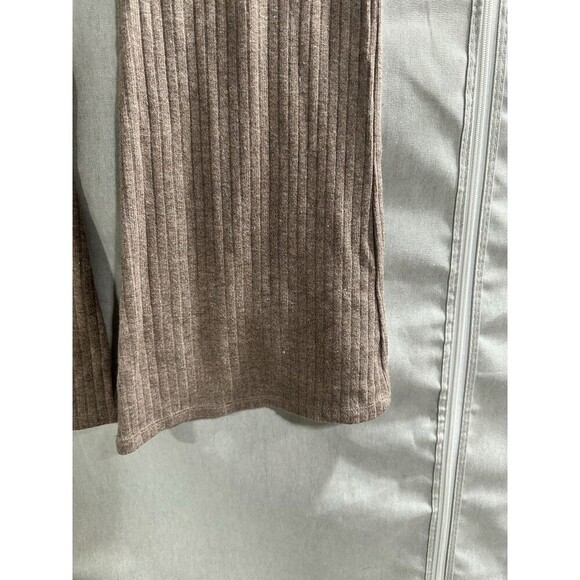 Zara Flared Ribbed Leggings High Rise Medium Elastic Waist Stretch Beige Tan L - Picture 4 of 7